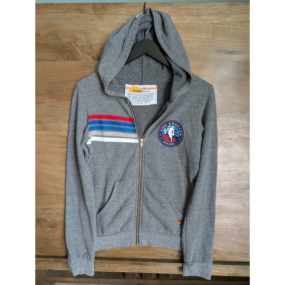 NWT Aviator Nation Hoodie Womens 12 Dark Gray Fleece Lined Long Sleeve Full Zip